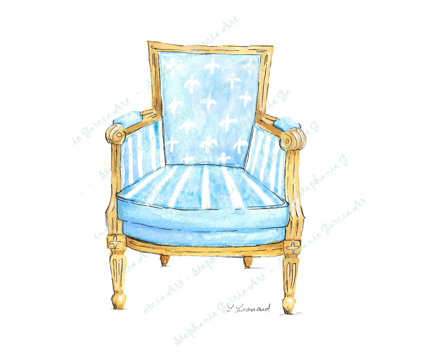 Sitting Pretty - French Bergere Chair - Watercolor Print by L. Leonard