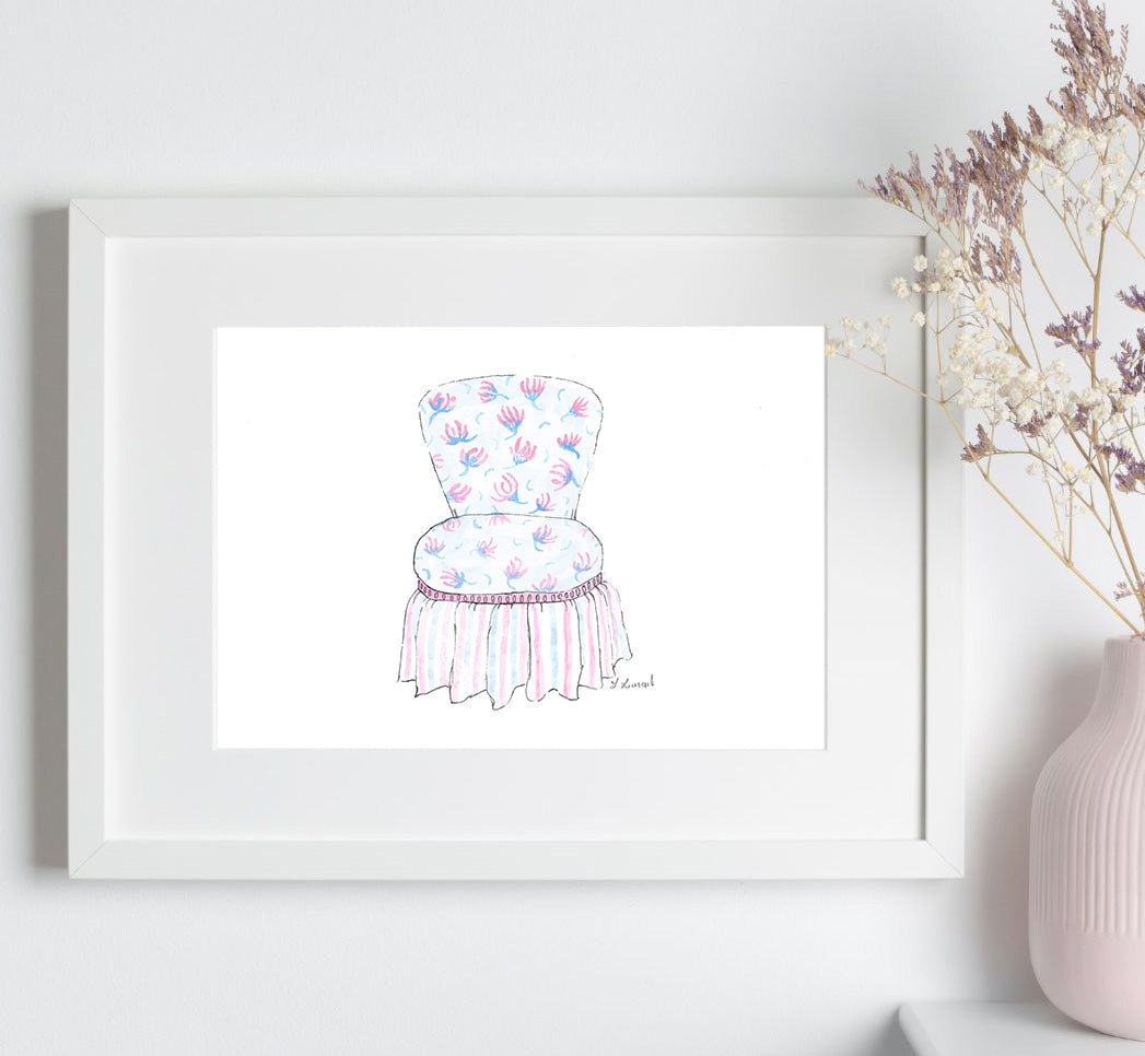 Sitting Pretty - Skirted Slipper Chair - Watercolor Print by L. Leonard