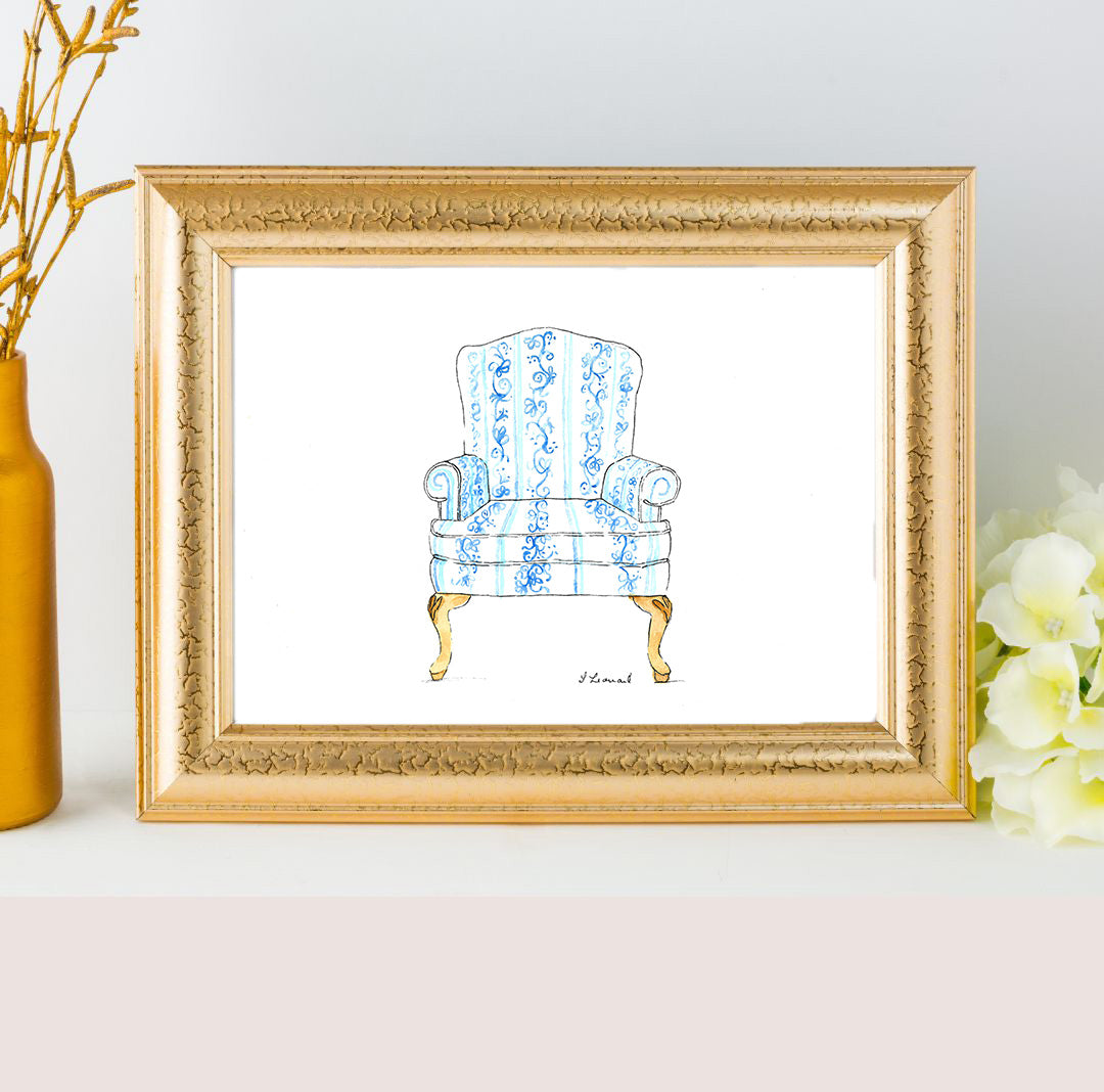 Sitting Pretty - Highland House Wingback Chair - Watercolor Print by L. Leonard