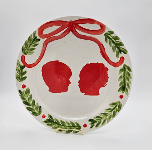 Christmas Silhouette Plate - Wreath and Bow Design