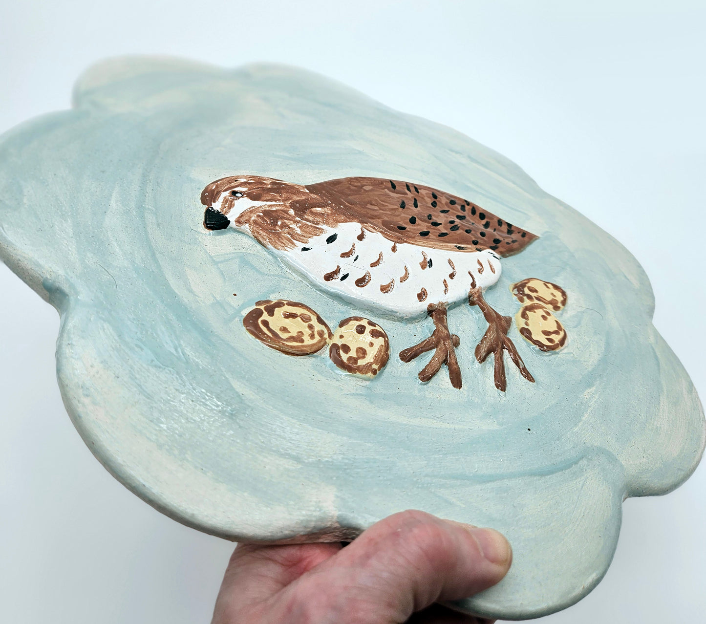 Quail and Eggs Plate Scalloped - Artisan Pottery
