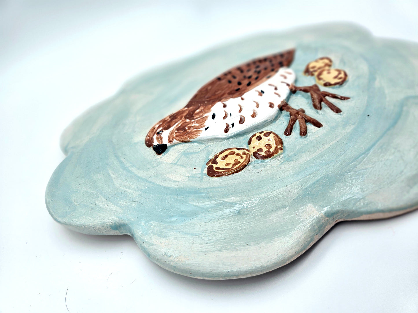 Quail and Eggs Plate Scalloped - Artisan Pottery