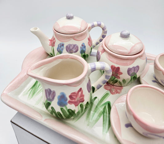 Child's Ceramic Tea Set - Hand Painted Tea Set, Tea Party Play, Garden Party Design, Pretend Play, Keepsake Gifts