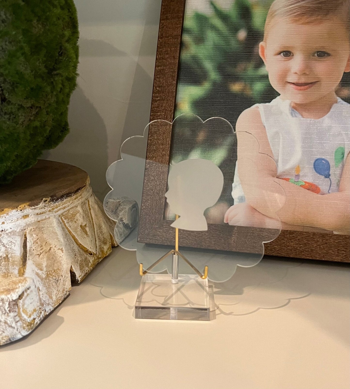Silhouette on Scalloped Acrylic Disk With Stand - MB Collaboration