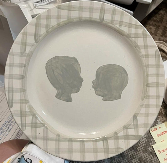 The Original Sibling Silhouette Plate with Gingham Border