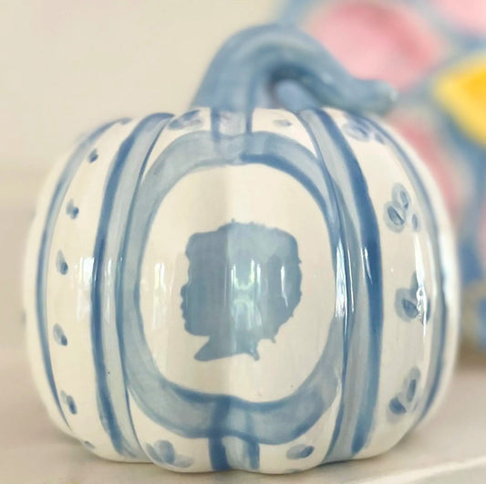 Ceramic Heirloom Pumpkin With Silhouette - Classic Striped Style