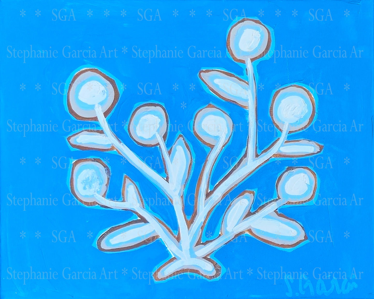 Canvas Print, White Blooms on Blue, Floral Art