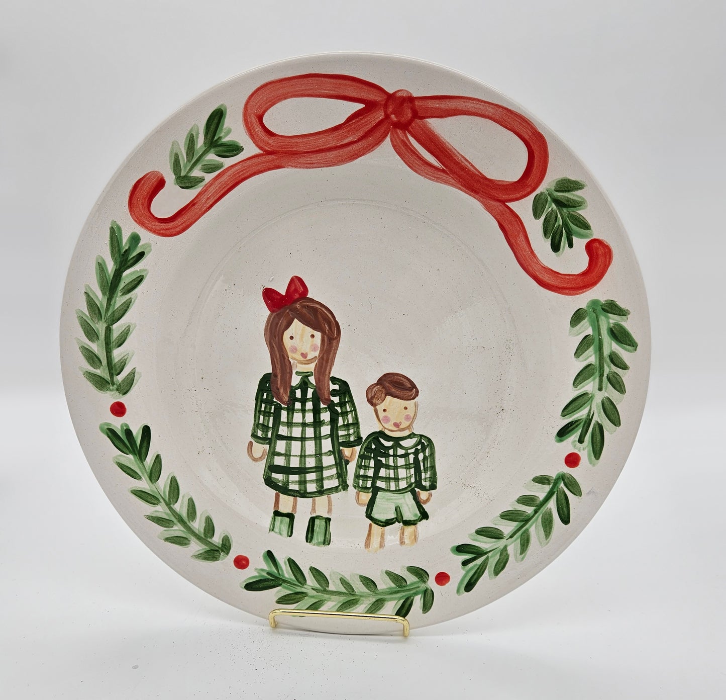 Christmas Family Portrait Plate - Wreath and Bow - Multicolor