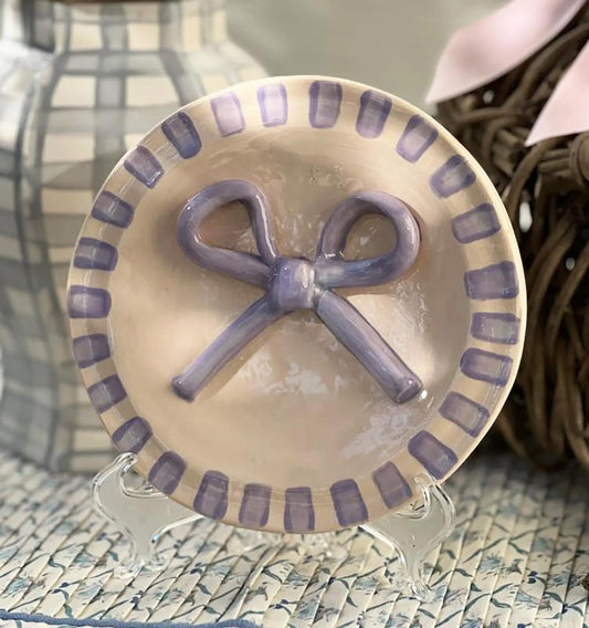 Bow Plate - Brush Stroke Border, Color Choice, Hand Built Pottery
