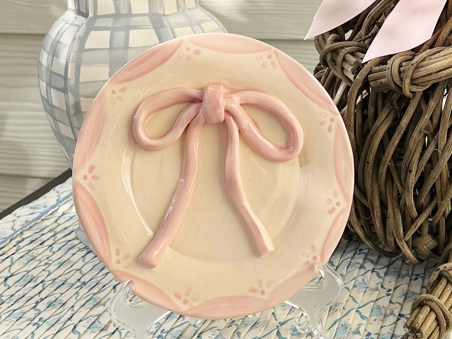 Bow Plate - Lacy Scallops Border, Color Choice, Hand Built Pottery