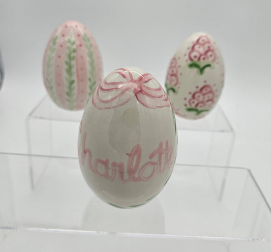 Set of 3 Hand Painted Ceramic Eggs - Pinks