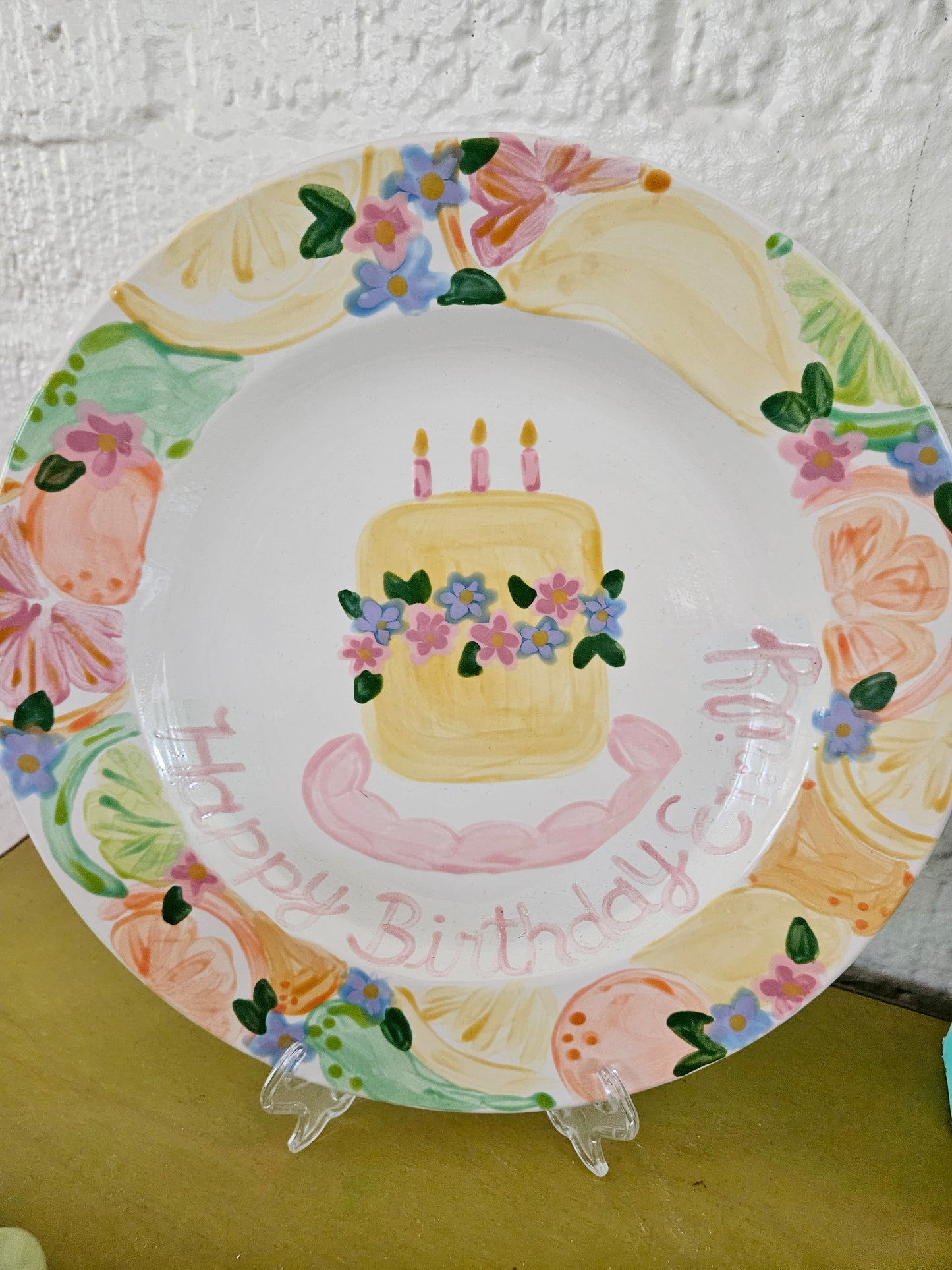 Birthday Plate - Tutti-Frutti Border With Floral Cake