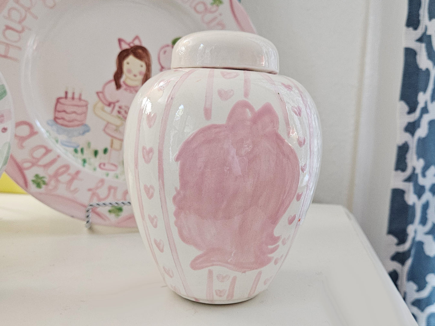 Silhouette Ginger Jar - Hearts and Stripes Design - Small 6"