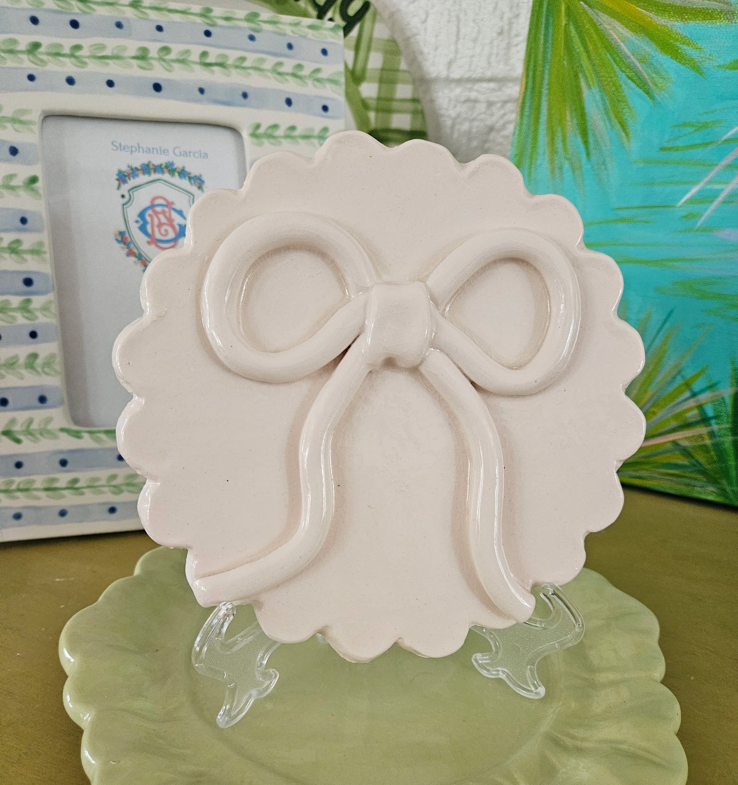 Scalloped Bow Plate - Sweet Simplicity, Bow Color Choice, Hand Built Pottery