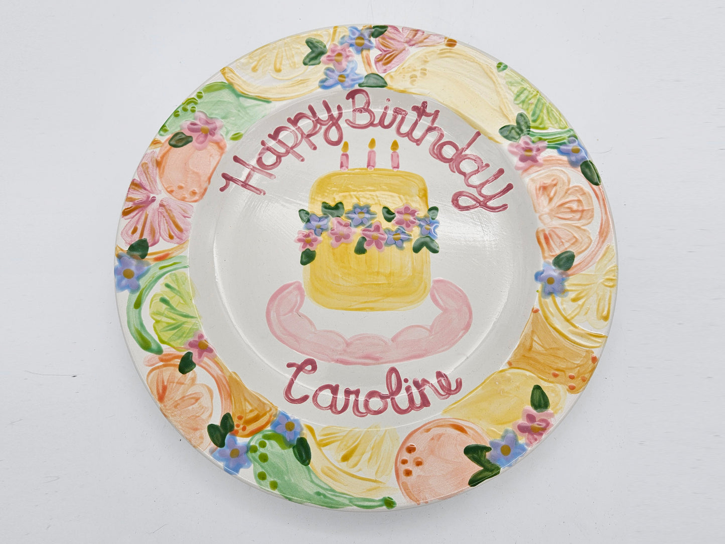 Birthday Plate - Tutti-Frutti Border With Floral Cake