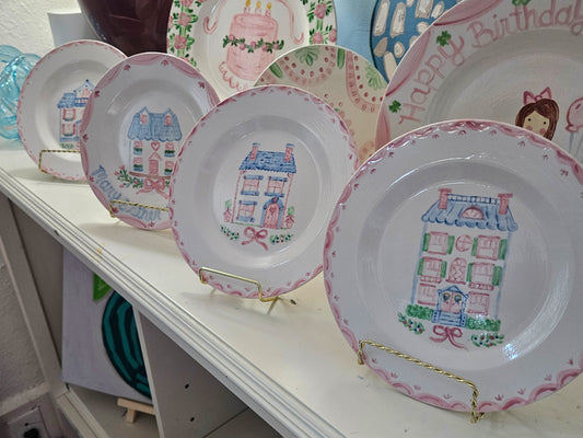 Dollhouse Village Collectible Plate - Lily Lane - 8" Decorative Plate, Plate Wall, Hand Painted Plate