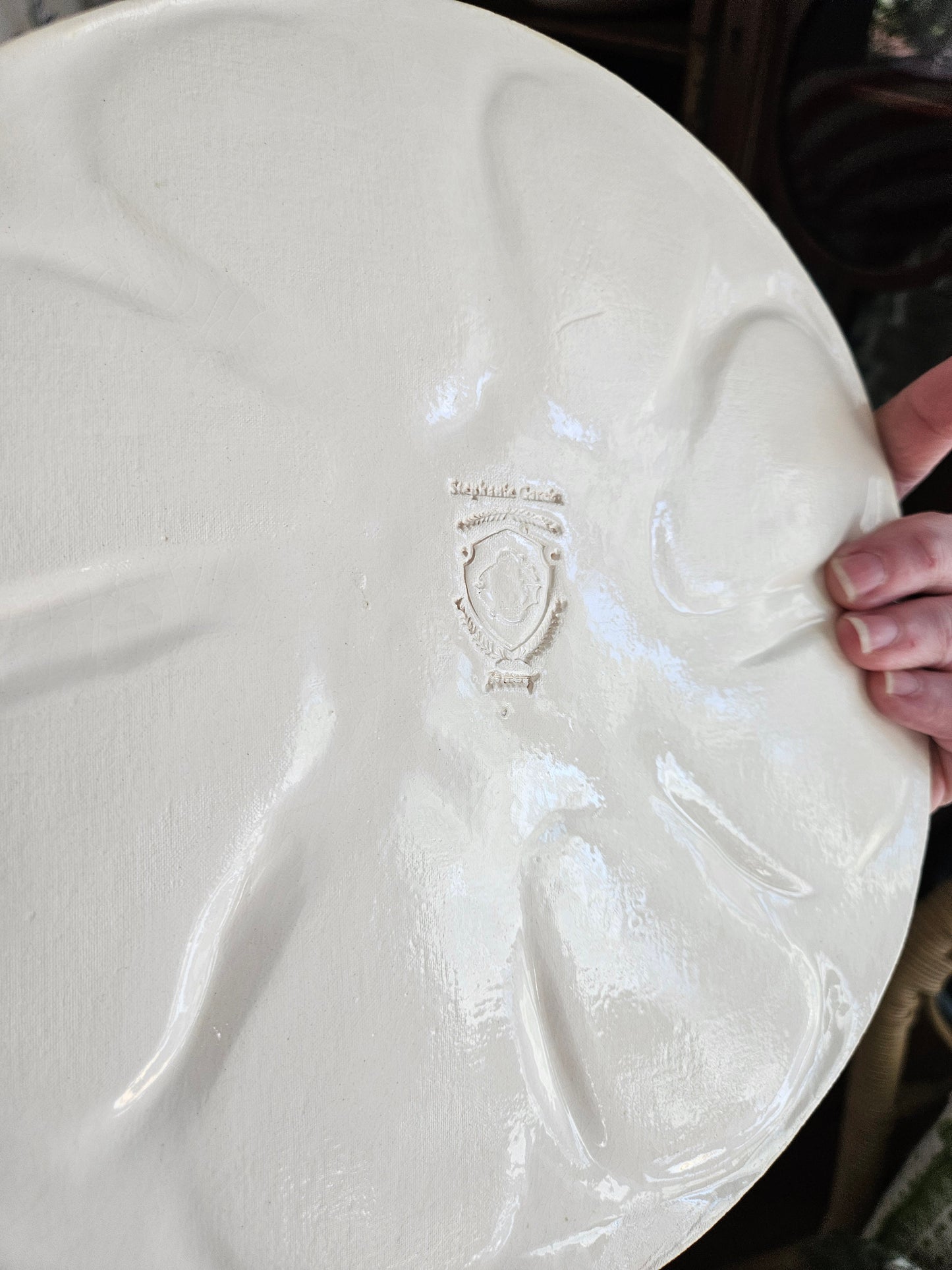 Oyster Plate 11 - White With Beaded Center - Artisan Pottery