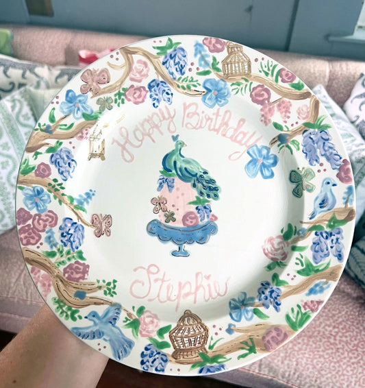 Birthday Plate - Pastel Chinoiserie Motif with 12K Gold Accents Design