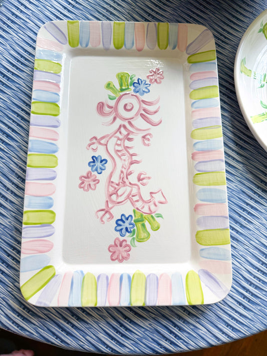 Handpainted Mahjong Serving Platter 15” Rectangle