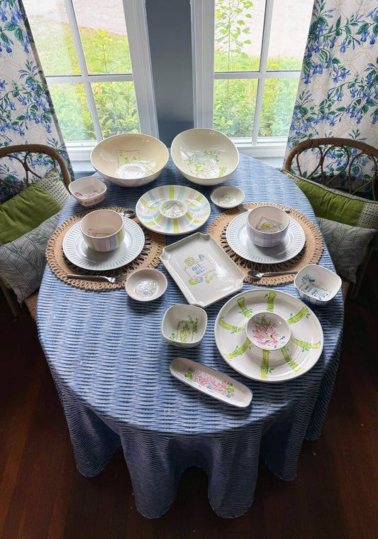 Hand painted Mahjong Chip & Dip Server Large Striped Tiles