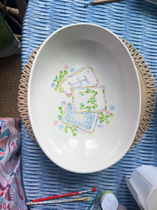 Hand painted Mahjong Serving Bowl Large