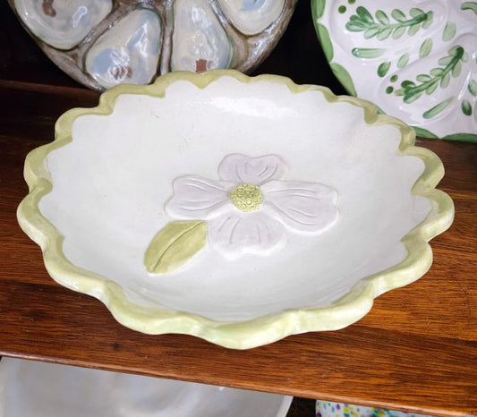 Scalloped Edge Dogwood Bowl - Hand Built Artisan Pottery
