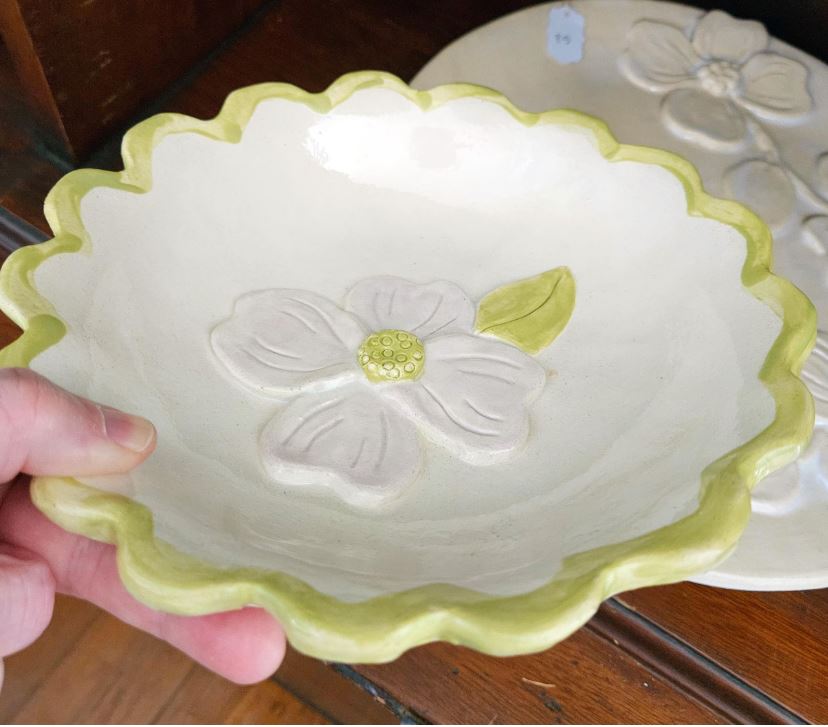 Scalloped Edge Dogwood Bowl - Hand Built Artisan Pottery