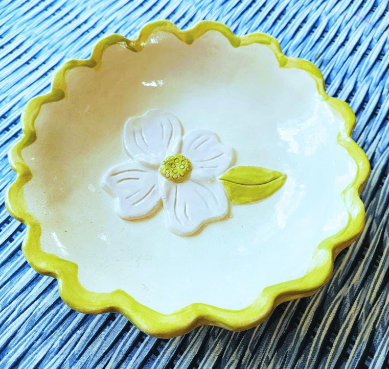 Scalloped Edge Dogwood Bowl - Hand Built Artisan Pottery