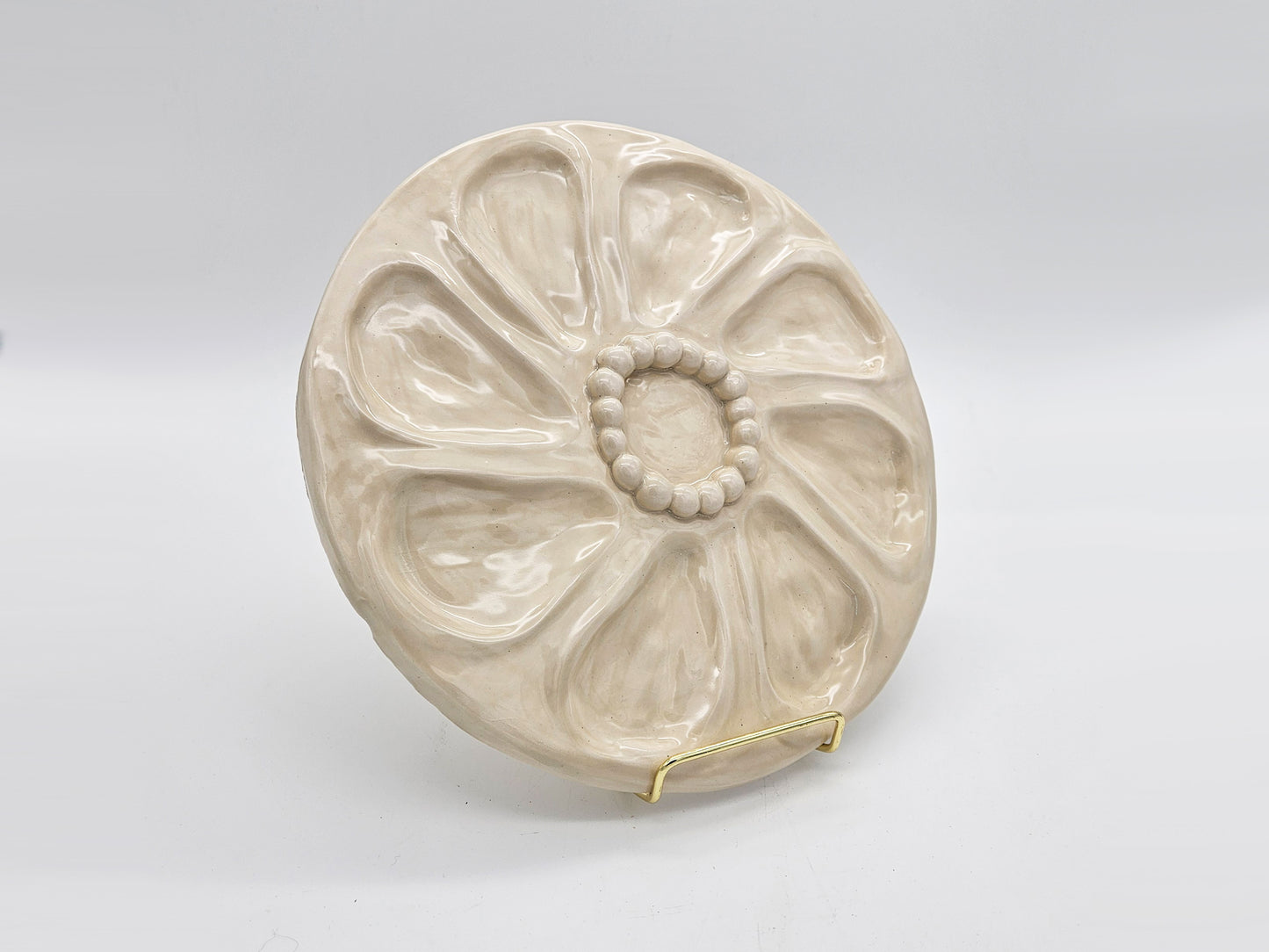 Oyster Plate 11 - White With Beaded Center - Artisan Pottery