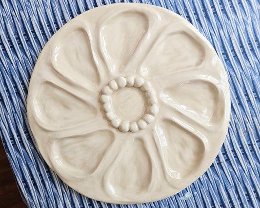 Oyster Plate 11 - White With Beaded Center - Artisan Pottery