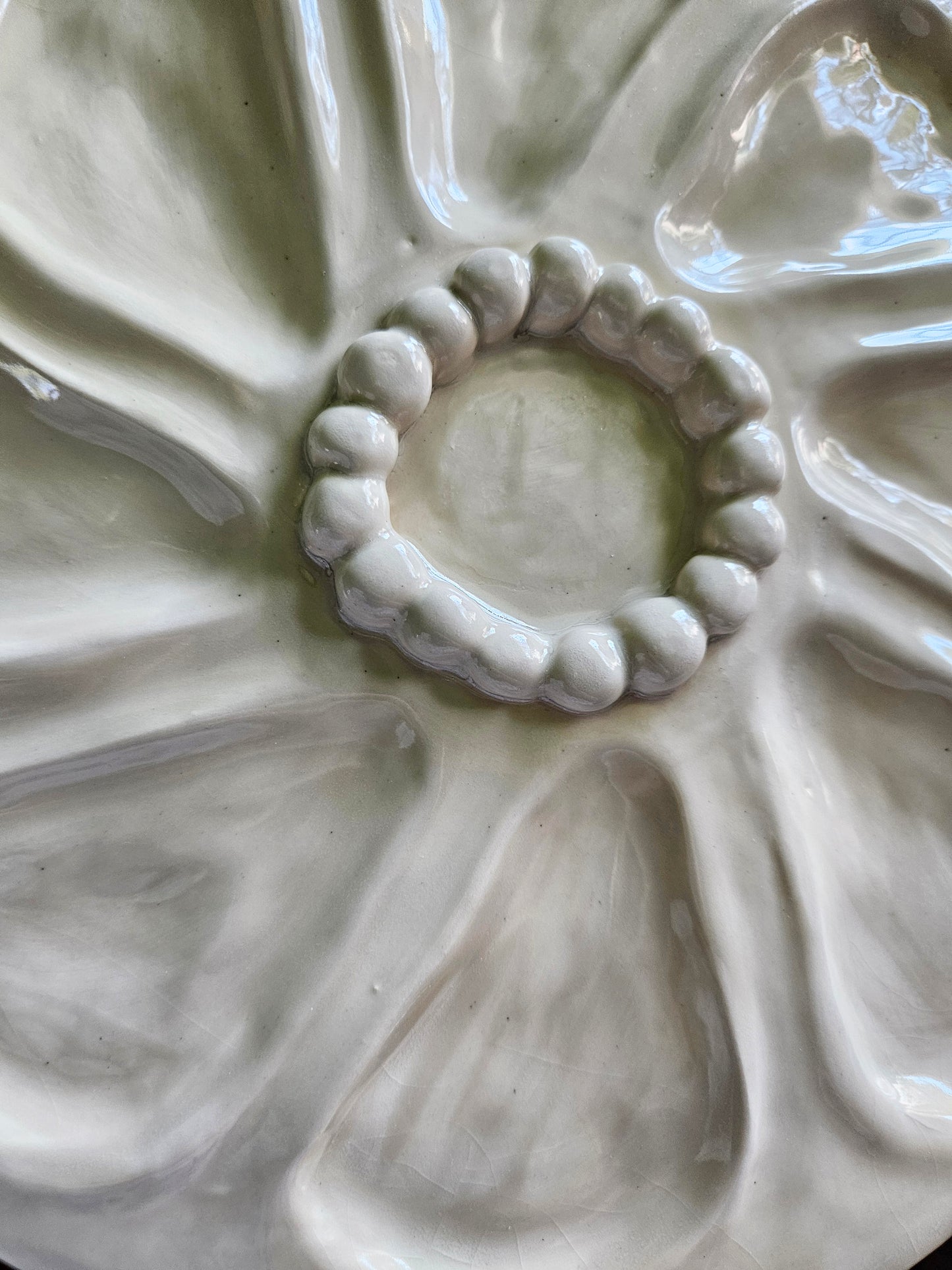 Oyster Plate 11 - White With Beaded Center - Artisan Pottery