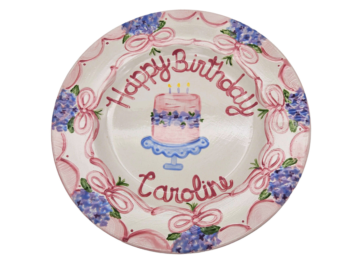 Birthday Plate - Cake and Hydrangea Bouquet Border Design