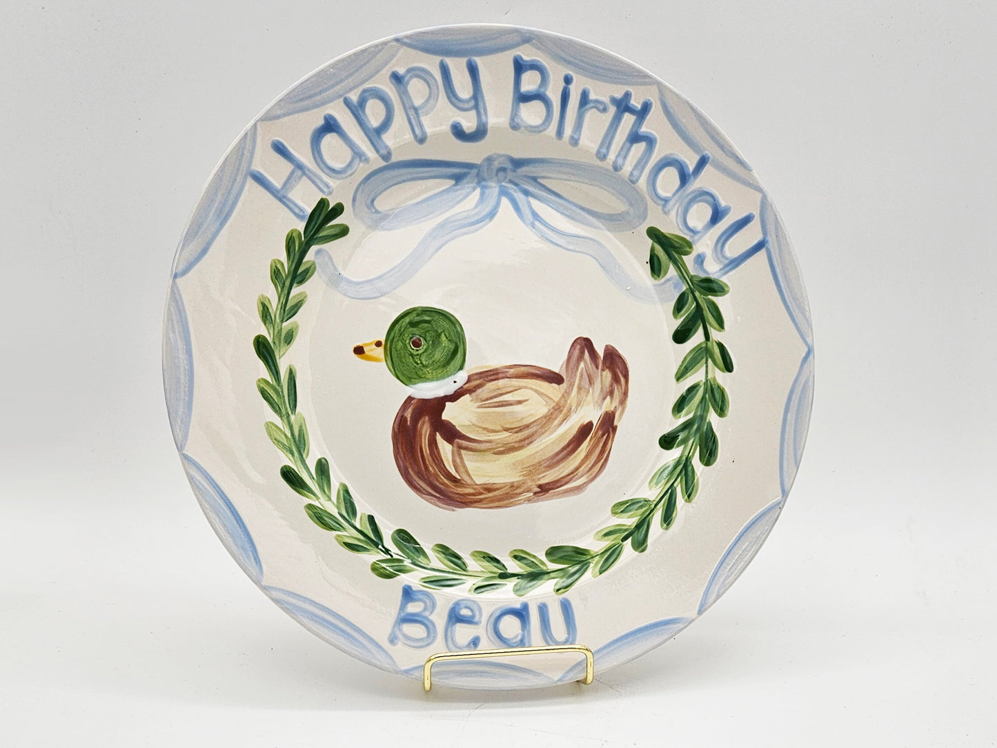 Birthday Plate - Scallop and Bow Mallard Design