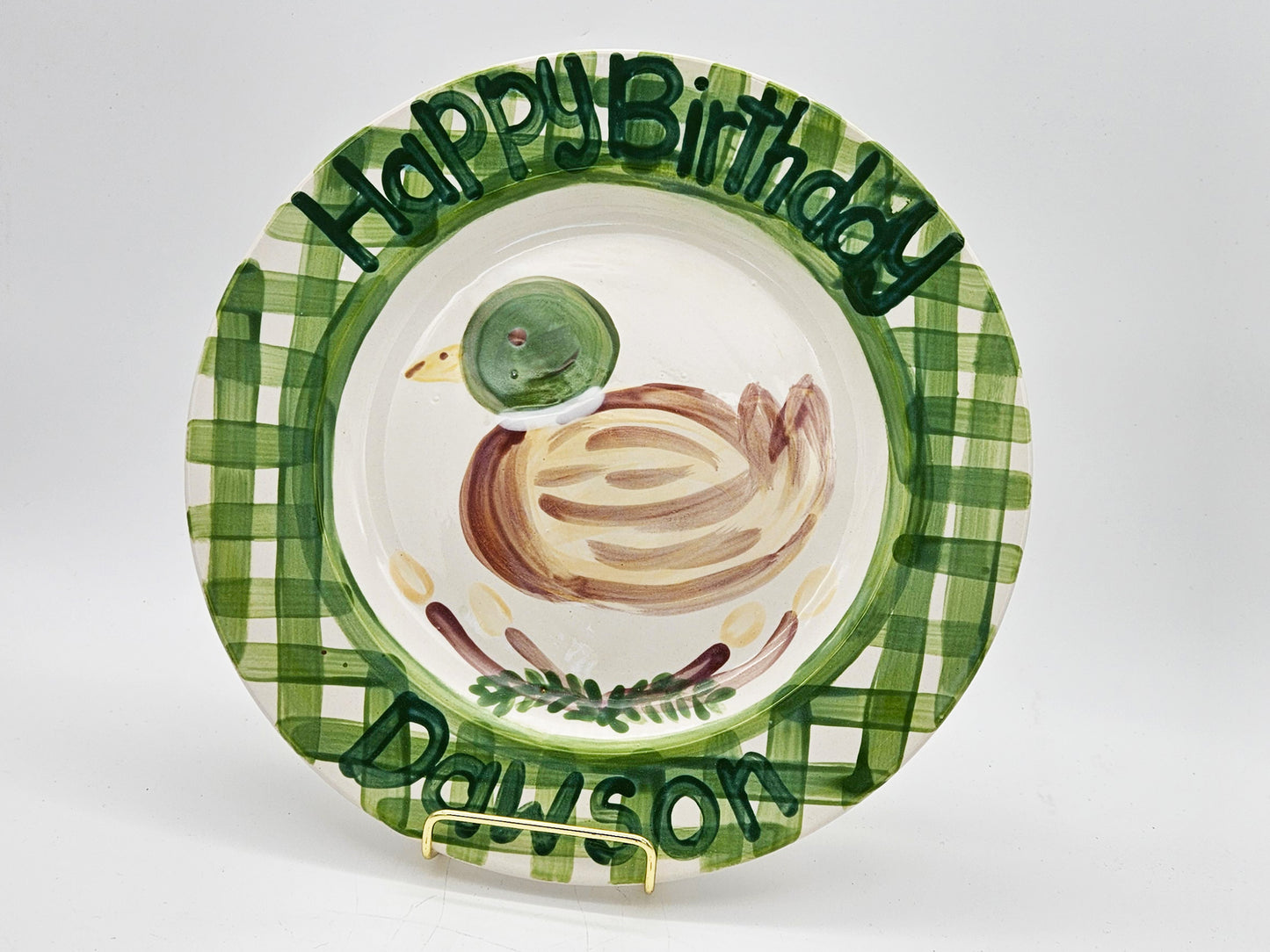 Birthday Plate - Gingham Mallard Design