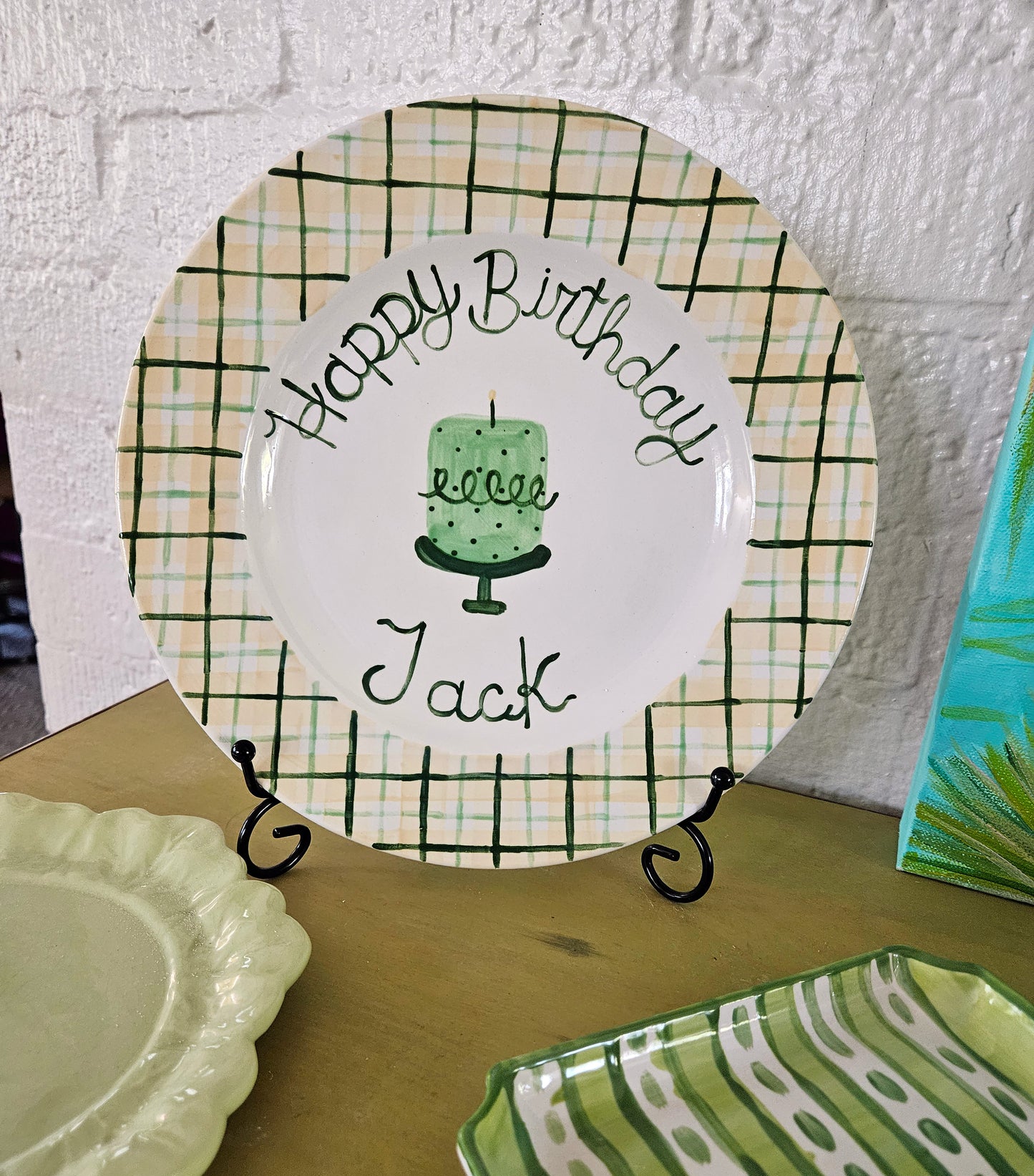 Birthday Plate - Dapper Plaid with Cake Design