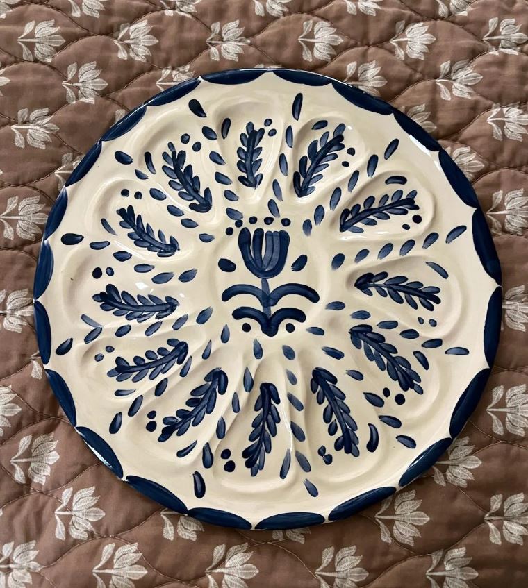Hand Built Oyster Platter - Large 13", Twelve Wells, Talavera Inspired