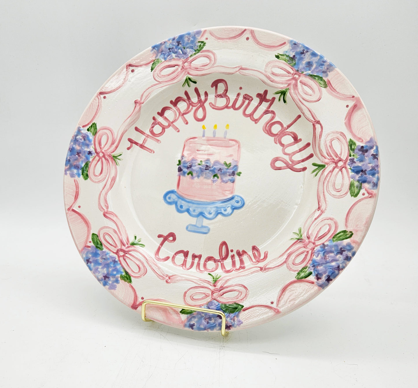 Birthday Plate - Cake and Hydrangea Bouquet Border Design