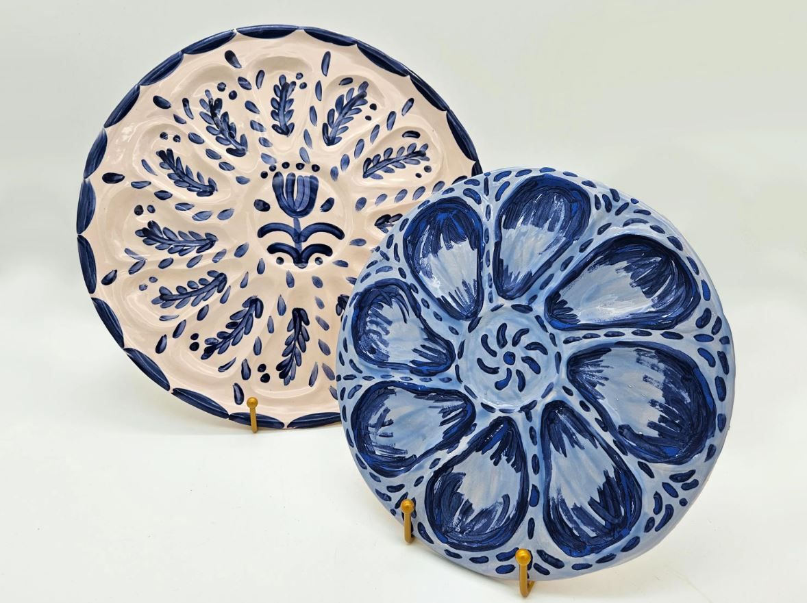 Hand Built Oyster Platter - Large 13", Twelve Wells, Talavera Inspired