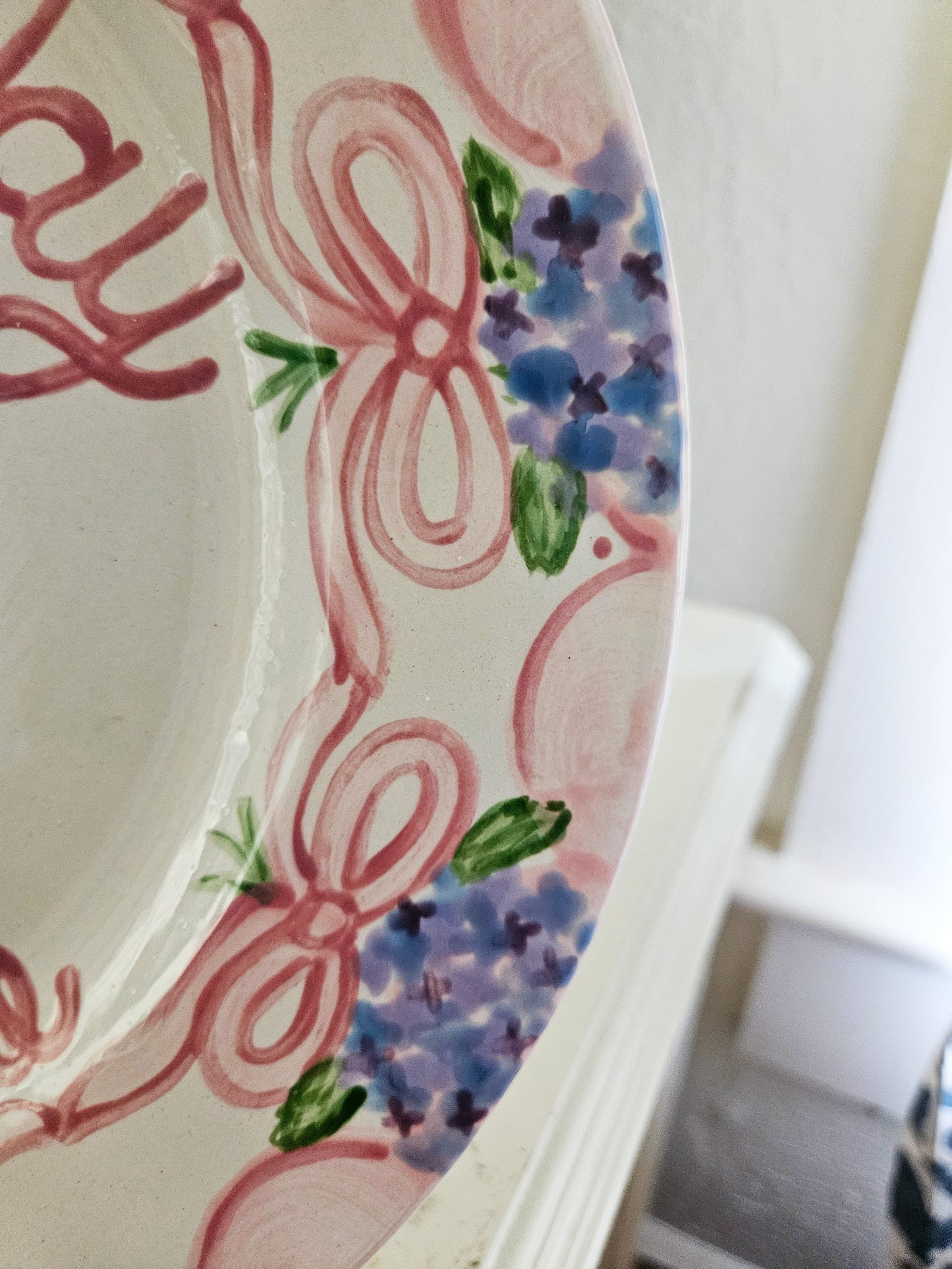 Birthday Plate - Cake and Hydrangea Bouquet Border Design