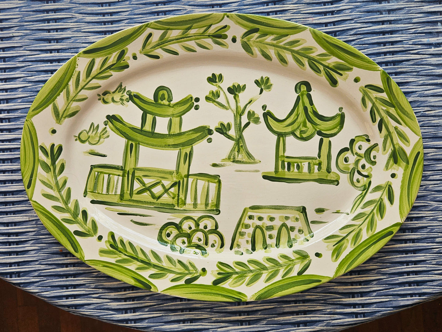 Hand Painted Chinoiserie Platter 15"