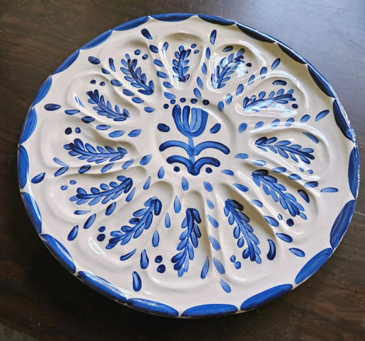 Hand Built Oyster Platter - Large 13", Twelve Wells, Talavera Inspired
