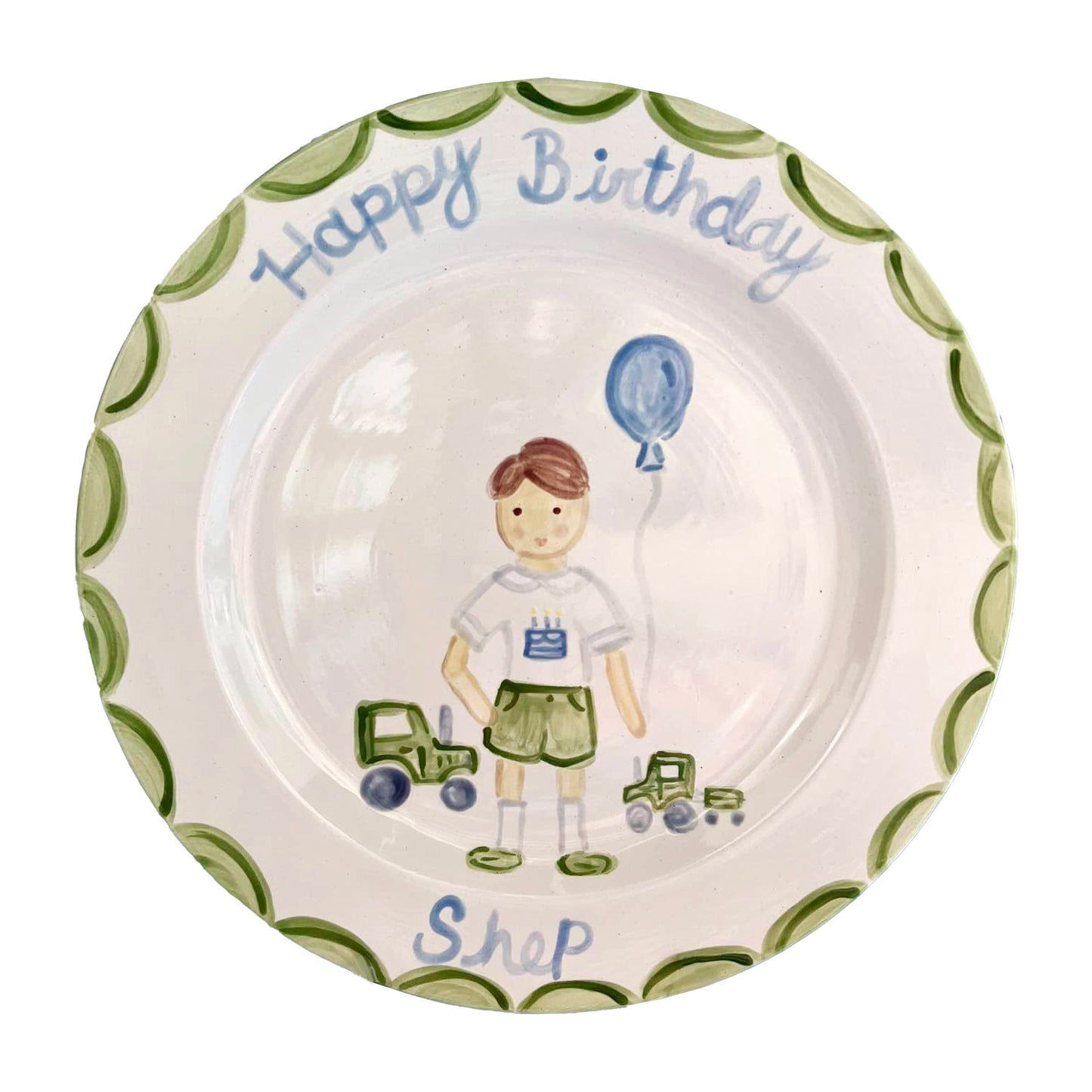 Birthday Plate - Portrait Toy Tractors and Balloon