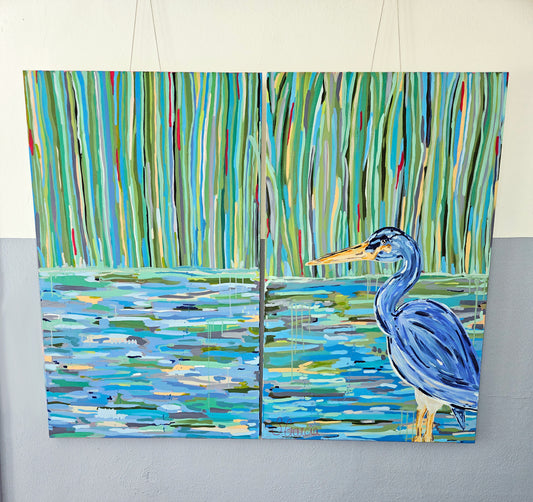 Georgie Boy (Heron in Marsh) - Original Painting