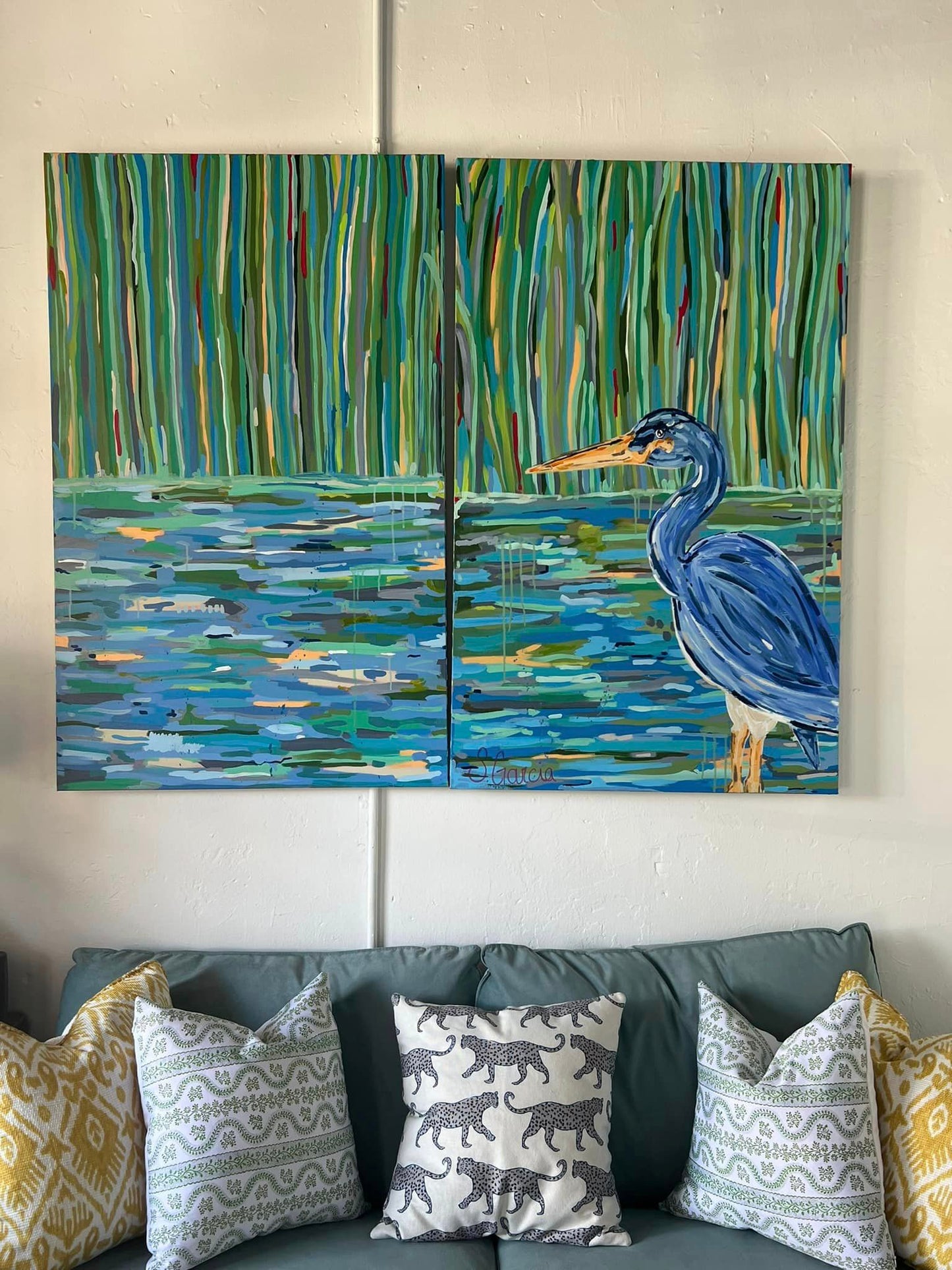 Georgie Boy (Heron in Marsh) - Original Painting