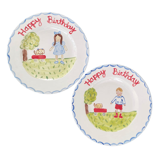 Birthday Plate Portrait With Red Wagon