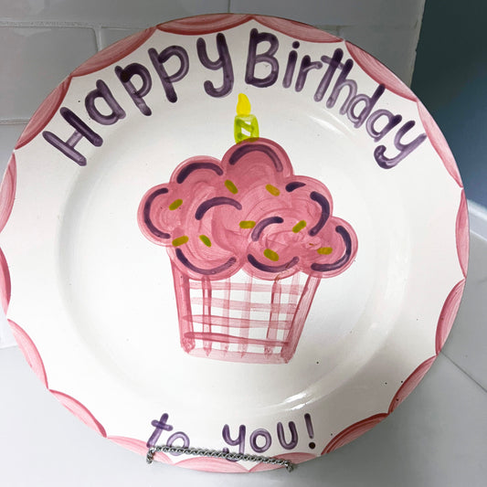 Birthday Plate - Gingham Cupcake Design