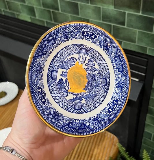 Custom Gold Silhouette on Blue and White Chinoiserie Plate