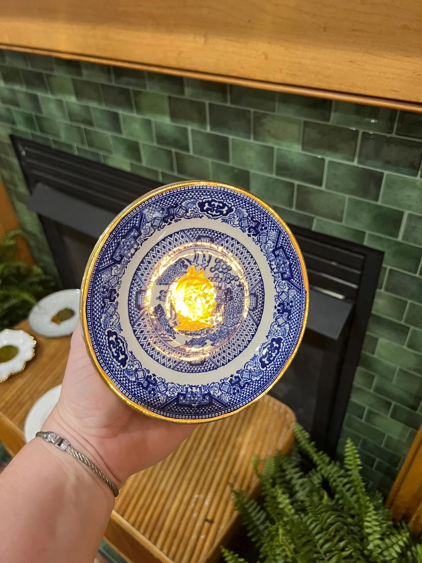 Custom Gold Silhouette on Blue and White Chinoiserie Plate