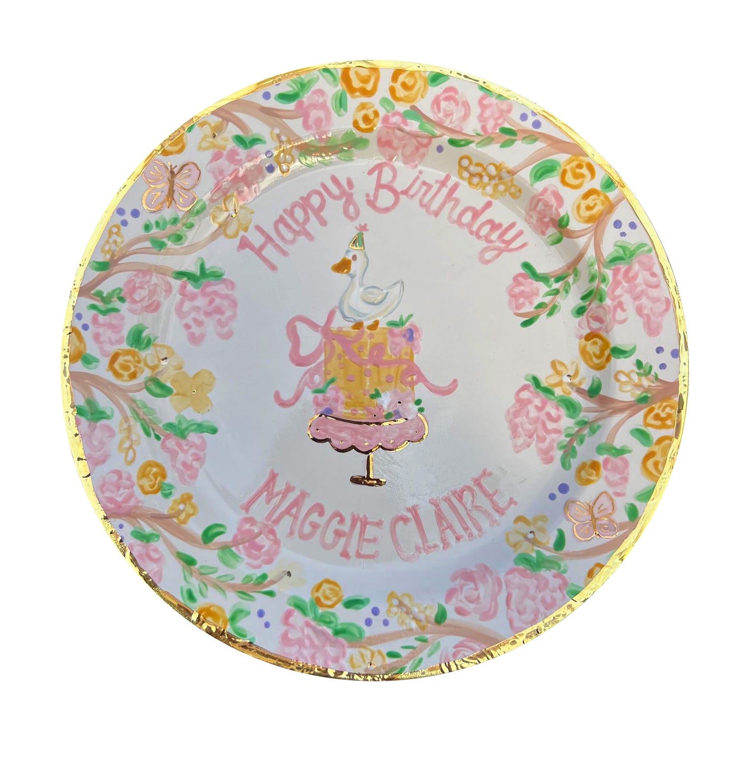Birthday Plate - Pastel Silly Goose with 12K Gold Accents Design