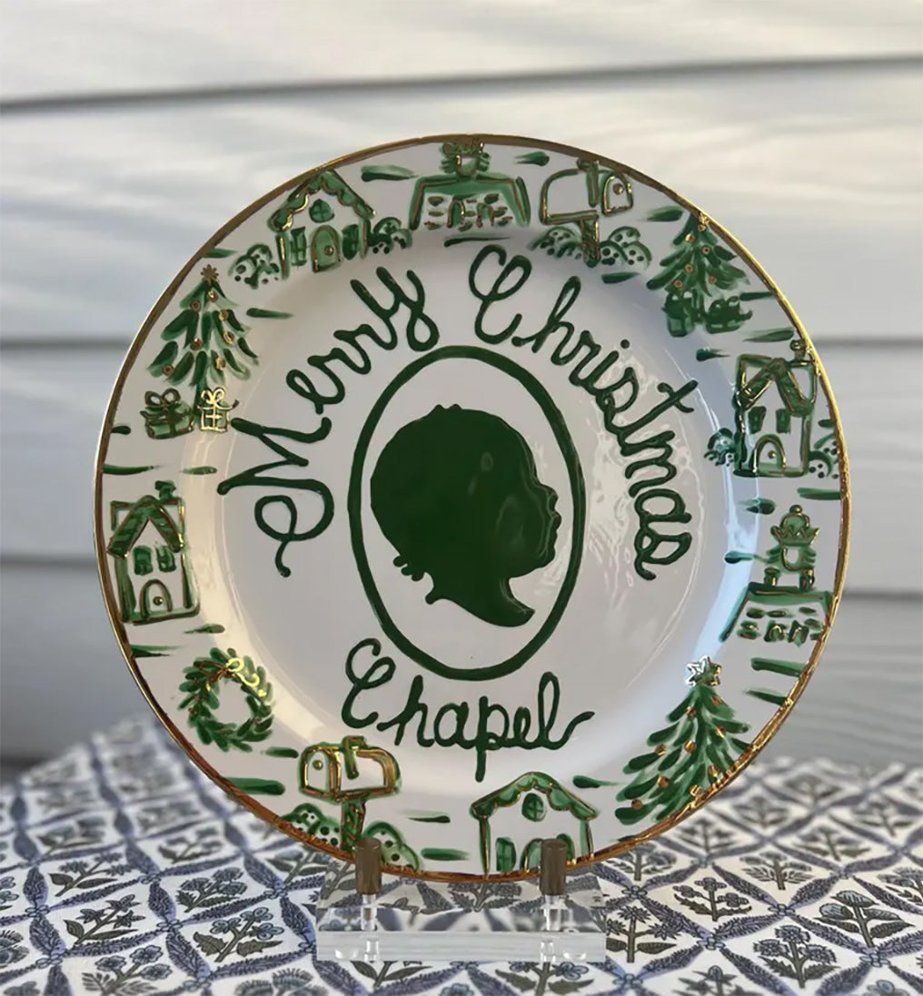 Christmas Silhouette Plate - Winter Toile With Gold Accents